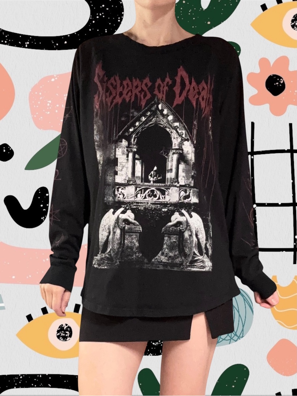 Widow (Dolls Kill) | Black Metalcore Style Sisters of Death Oversized Tee